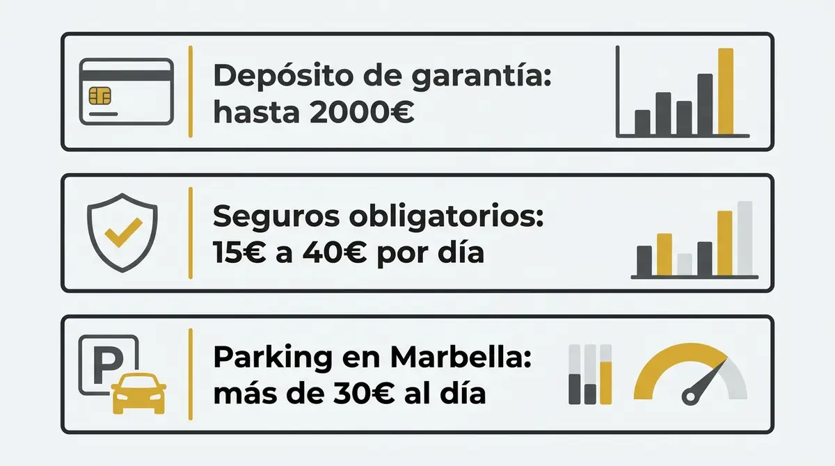 Gráfico de desglose de costes ocultos del alquiler de vehículos en la Costa del Sol.