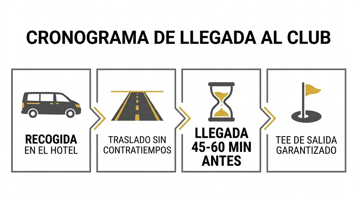 Infografía de cronograma óptimo y tiempos de llegada recomendados para jugadores de golf